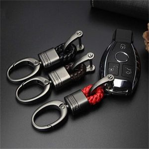 Keychains Lanyards Horseshoe Buckle Keychain Metal Big Head With Pattern Woven Leather Rep Keyring Accessories Car Bag Pendant Ornaments Gift