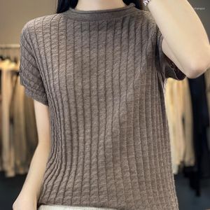 Kobiety swetry Sweter damski 2023 Modna O-Neck Solid pullover wełna wełna Kobieta cienkie styl kaszmirowy luźny dzianin skoczek z krótkim rękawem