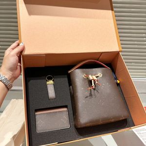 Gift box set designers bag NEONOE Bucket Shoulder Bags Women Champagne bag Letter Genuine Leather Handbags luxurys crossbody Purses high quality Drawstring bag