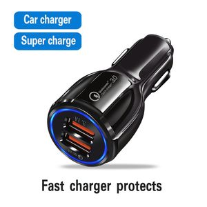 Factory Sell QC3.0 5V2.4A Bil Charger Smart Fast Charger Ciarette Lighter Double USB Car Mobile Charging Head