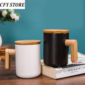 Mugs 380ml Creative Ceramic Coffee Mugs with Bamboo Handle and Lid Home Office Coffee Cup Water Mug Drinkware 230811