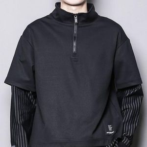 Erkek Hoodies Sonbahar Kış Siyah Stripe Dikiş Standı Yaka Kazak Moda Gevşek Nedensel Cadde Palto Erkek Giysiler