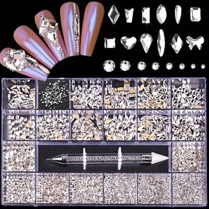DIY Nail Afinestone Kit - 600 прозрачных бриллиантов + 2500 плоских стразах для ногтей, обуви, одежды и украшений - элегантные и стильные украшения