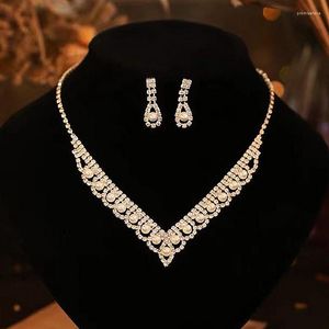 Chains Elegant Women Bridal Wedding Party Pearl Rhinestone Necklace Earrings Jewelry Set Gorgeous Crystal Sets