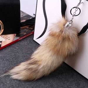 Keychains Lanyards New Fashion Fox Tail Pendant Car Keychain Cute Fox Fur Key Chains Wolf Tail Fur Tassel Pom Charm Bag Keyring Holder Gifts