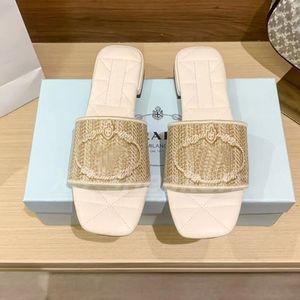 2023 Slippers Embroidered Fabric Sandals Designer Slides Women Slipper Luxury P Slide Sandal Casual Chunky Heels Fashion Summer Beach Low Heel Shoes x27