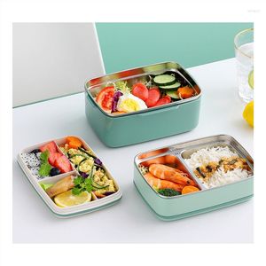 Set di stoviglie scatola da pranzo in acciaio inossidabile per bambini bento a prova di perdite portatile con contenitore di stoccaggio da tavolo verde