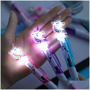 Gift Ball Point Pennor Creative Cartoon Unicorn Light Pen Cute Glowing Student Stationery 0.5mm Writing Tool School Supplies 0070 Drop de Dhnux