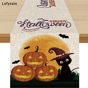 Table Runner Lofytain 183*33cm Tovaglie di Halloween Pumpkin Black Cat Table Runner Halloween Decorazioni per feste Dining Table Table Cover 230811