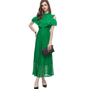 Women's Runway Dresses O Neck Sexy Off the Shoulder Embroidery Ruffles Fashion A Line Designer Long Vestidos