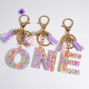 Keychains Lanyards Soft Pottery Crystal Drip Glue Key Chain English Letter Keyring Pendant Color Tassel Bag Hanging Accessories Gift For Women