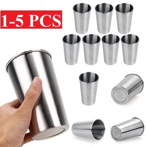 Mugs 350 500ML Stainless Steel Cups with Juice Beer Glass Portion Cups 16oz Tumbler Pint Metal Kitchen Drinking Mug Bar Supply 1-5Pcs 230811