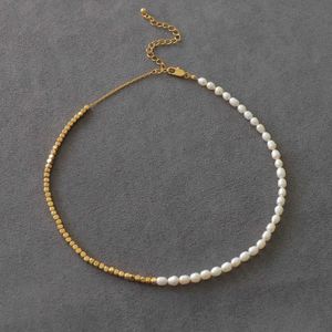 Projektant Rovski Luksusowe najlepsze biżuteria Akcesoria Naturalnego słodkowodnego naszyjnika z perłowych z złotymi koralikami Modny prosty łańcuch pereł