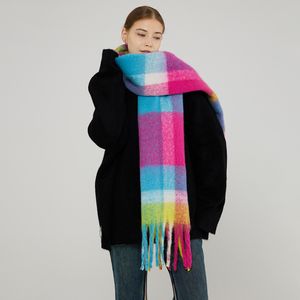 Fashion Face Masks Neck Gaiter Autumn Winter Plaid Scarf Women Thick Warm Cashmere Scarf With Tassel Multicolor Neon Shawl 196*44cm 230811