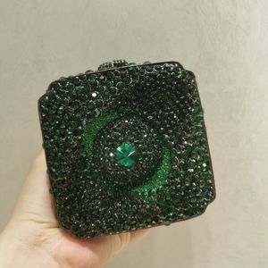 Evening Bags Women Green/Gold Stones Evening Bags Lady rhinestones Purse Metal Minaudiere Handbag Bridal Clutch Wedding Party Diamond Bag 230811