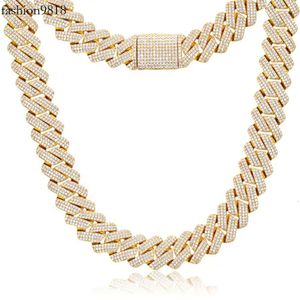 20mm 3Rows tjockare helt isade ut Sier Gold Plated Miami Rappers Prong Seting VVS Moissanite Cuban Link Chain