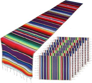 Table Runner 9 Pacchetto Stripe messicano Tavolo Runner Pochemat Decorazione da tavolo da pranzo in cotone per Cinco de Mayo Febbrigo di festa della festa messicana 230811