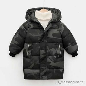 Jackor Russian Winter Kid rockar för pojkar Jackor Tjock Long Coat Girls Hooded Coat Fashion 3-10y Teen Children Overcoat Parkas R230812