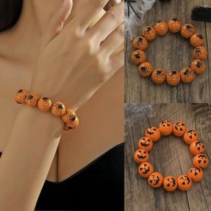 Strand Halloween Bracelet Personality Fashion Wood Bead Pumpkin Spider Print Beaded For Women Men Jewelry Gifts