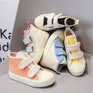 Boots schickstes Patchwork-Leinwandschuhe für Kinder süße farbenfrohe Streetstyle Kinder Boy Herbst High Top Shoe Girl Stiefel Flachsee E07314 230811