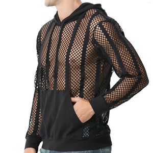 Men's Hoodies Mens Mesh See Through Long Sleeve Hooded Sweatshirts Hollow Out Sportwear Casual Loose Streetwear Fishnet Clothing