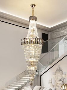 Chandeliers Large Modern Crystal Chandelier For Staircase Luxury Amber Smoky Gray Home Decor Hanging Light Fixture Long Hall Lobby Led Lamp