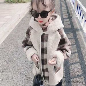 Jackets BABY Girls Boys Winter Hoodies Coats Cashmere Plaid Thick Warm Overcoats Kids Casual Fashion Coat Jackets Children Clothes R230812