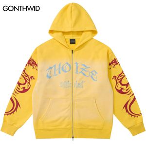 Herren Hoodies Sweatshirts Hip Hop Reißverschluss Streetwear Harajuku Chinesischer Dragon Grafikdrucken Zwei -Wege -Zip -Kapuze -Sweatshirt Mode -Mäntel 230811