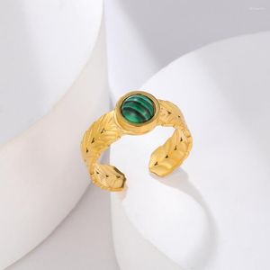 Wedding Rings Vintage Round Green Blue Black Red Turquoise Stone For Women Stainless Steel Gold Color Charm Leaf Bands Jewelry