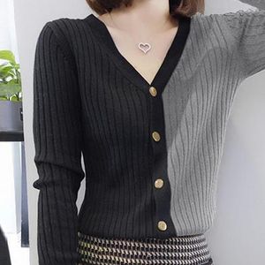Damen-Strick-Strick-Top für Frauen V-Ausschnitt Damen Pullover schwarze graue Strickjacke Langarm Trend 2023 Y2K Vintage Koreanische Kleidung im koreanischen Stil
