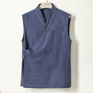 Giubbotti da uomo tradizionale cinese Hanfu Hanfu Shirt in lino in cotone Trota senza maniche Abito Tannocchia Giacca Kimono 230812