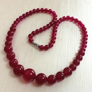 Chains Fashion 6-14mm Natural Brazilian Rose Red Stone Chalcedony Jades Charms Women Chain Choker Tower Necklace 18inch