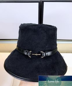 Winter New Women's Corduroy Fisherman Hat Sun-Proof Belt Buckle Foldable Small Bucket Cap Outdoor Quality