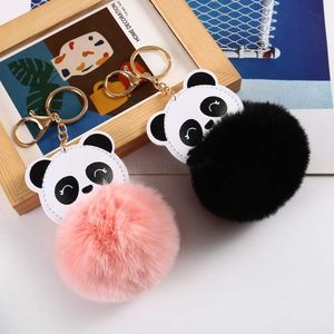 Keychains Lanyards Cute National Treasure Panda Keychains Hair Ball Accessories Women's Plush Bag Pendant Car Key Ring Cartoon Ornamets
