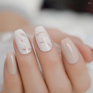 False Nails Marble Shiny Daily Daily Ballerina Nude Medium Long Pressing su bara decorazione artistica pre-progettata