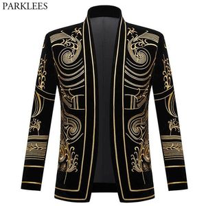 Ternos masculinos Blazers luxuosos casacos de bordado floral de bordado de ouro de luxo Men Shawl Lapela Velvet Cardigan Blazers Men Wedding Party Prom Costume Homme 230811