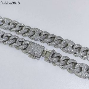 Fashion Hip Hop Jewelry Rapper Necklace Iced Out Moissanite Diamond Cuban Link 15mm Sterling Sier Miami Cuban Link Chain