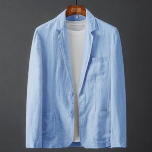 Męskie garnitury Blazers Męska płaszcz Blazer Spring Summer Solid Sdlim Business cienki oddychany biały bawełniany kombinezon płaszcz Mężczyzna 230811