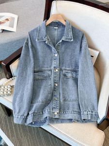 Women's Jackets FTLZZ Spring Autumn Women Streetwear Big Pockets Denim Jacket Female Vintage Casual Loose Lapel Single Breasted Jean Coat