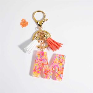 Keychains Lanyards Colourful Long Strip 26 Letters Key Chain Fashion Rainbow Alphabet Keychains Delicate Tassels Pendant Accessory Car Bag Keyring