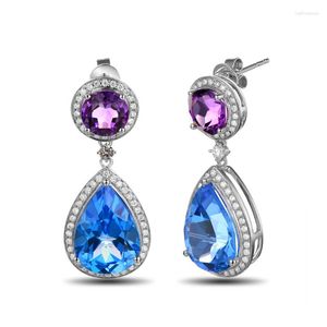 Dangle Ohrringe Special 14KT Gold 12.35ct Natural Topaz und Amethyst Diamond Classicl Drop