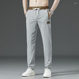 Herrenhosen 2023 Sommermode dünn für Männer Straight Silm Fit lässig elastische Taillenhose Männliche Marke Kleidung schwarz grau 28-38