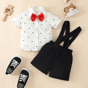 Kläder sätter citgeesummer spädbarn baby pojkar shorts set bow slips prickar tryck kort ärm skjorta övergripande outfit kläder