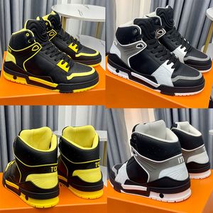 Mens Womens High Help Trainer Sneaker в теленке кожи был замечен на взлетно-посадочной полосе на Fashion Fall-Winter 2023 Покажите, что ссылки на винтажные баскетбольные кроссовки Размер 47-35