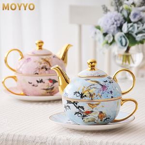 Tea Cups Bone China Teapot Set Porcelain English Afternoon Teacup and Pot Golden Handle Luxury Arrival Birthday Gift 230812