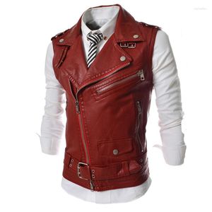 Men's Jackets Summer Men Sleeveless Motorcycle Leather Jacket Black / Red White Bar KTV High Street Casual Vest