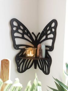 Decorative Objects Butterfly Crystal Display Shelf Wooden Stand Corner Decoration Boho Hanging Wall Jewelry Holder Storage Organizer For Home Decor 230812