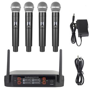 Mikrofony bezprzewodowe mikrofon ręczny 4 -kanałowy UHF stałą dynamikę częstotliwości dla Karaoke Wedding Party Band Church Performance 230812