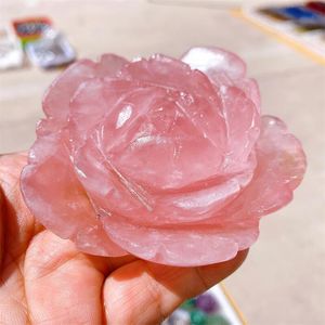 Dekorative Objekte Figuren natürliche Blumenrosenquarz Kristalle Schnitzerei