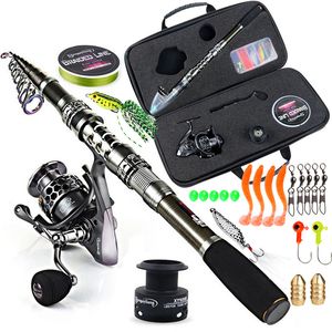 Rod Reel Combo Sougayilang fiskespö och rulle combo teleskopisk fiskespäng spinnrulle med gratis spolfiskkrokar Lure Line Bag Full Kit 230812